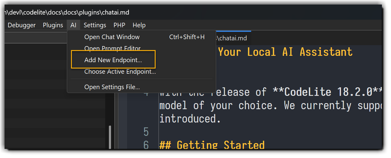 Menu – Add New Endpoint