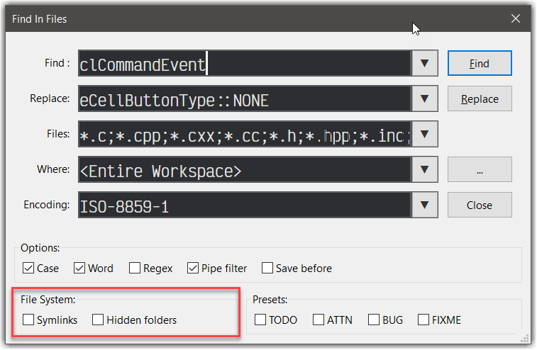 codelite-find-in-files